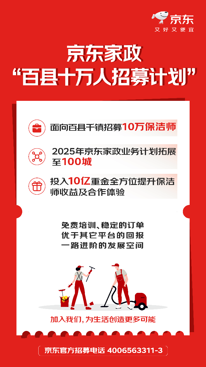 京东家政招募10万保洁师2025年业务将拓展至百城(图1)